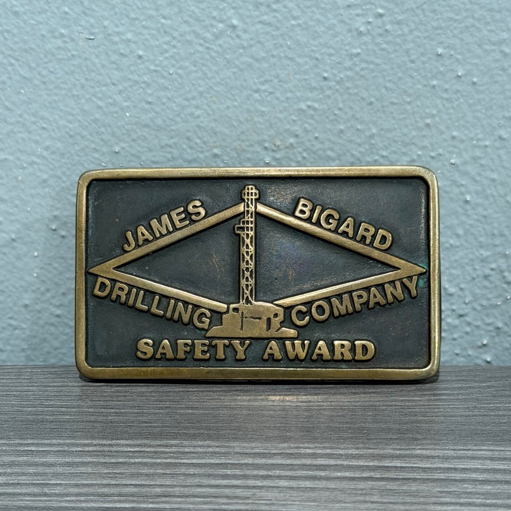 Vintage 1980 James Bigard Drilling Co Safety Award Brass Belt Buckle Anacortes